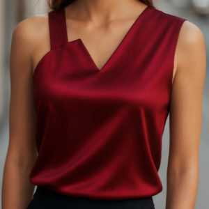 Sleek Asymmetrical Neck Satin Blouse