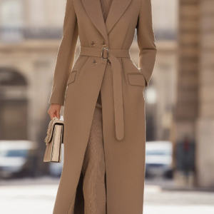 Chic Belted Long Camel Coat