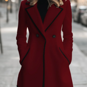 Chic Double-Breasted White Coat with Black Trim