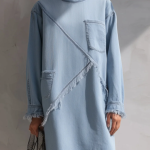 Light Blue Raw-Edge Denim Mini Dress