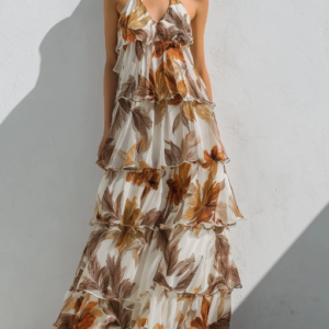 Floral Halter Tiered Maxi Dress With Soft Ruffle Layers