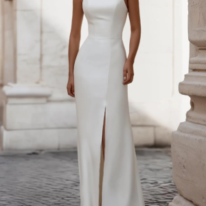 Satin High-Neck Sleeveless Front-Slit Maxi Dress