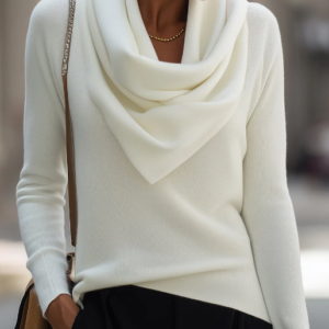 Draped Cowl Neck Long-Sleeve Top