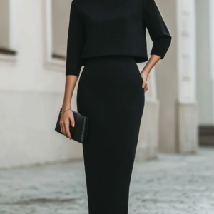 Boat Neck Top And Midi Skirt Set