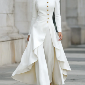 Elegant Front-buttons Long Blazer And Pants Set