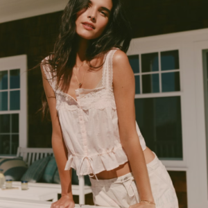 Lace-Trim Cinched Button-Through Cami