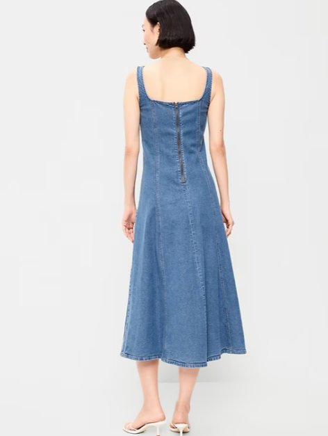 Fit & Flare Sleeveless Denim Midi Dress - Image 2