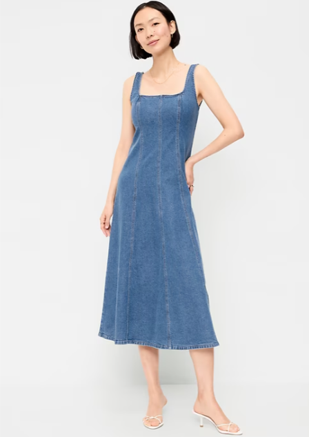 Fit & Flare Sleeveless Denim Midi Dress - Image 3
