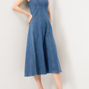 Fit & Flare Sleeveless Denim Midi Dress