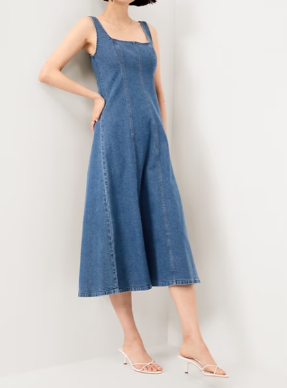 Fit & Flare Sleeveless Denim Midi Dress